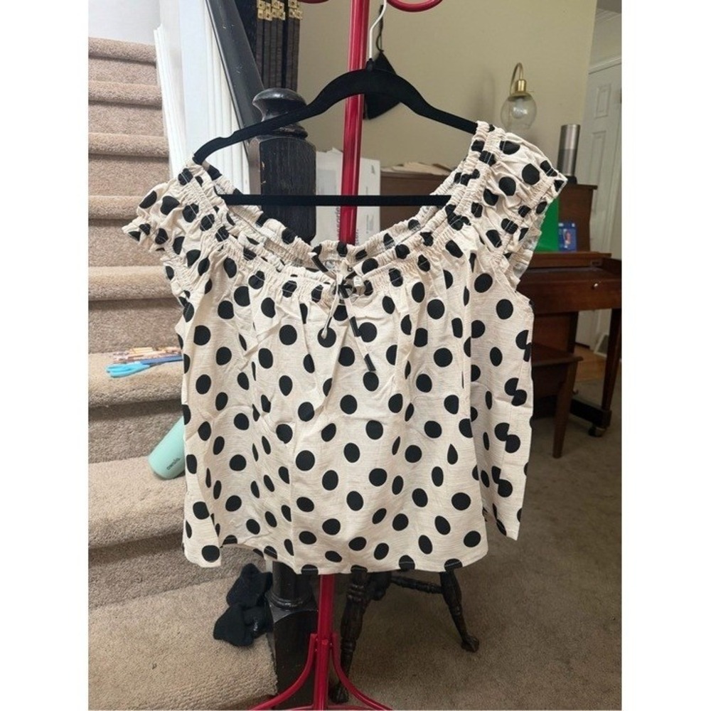 BIBi Polka Dot Off The Shoulder Ruffle Blouse XL - Picture 8 of 10